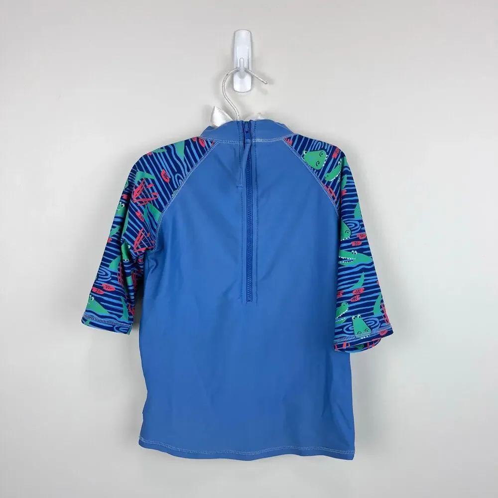 JoJo Maman Bebe Blue Alligator Rash Guard Swim Top 4-5